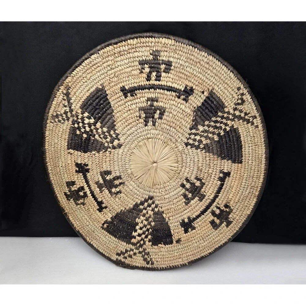 Handwoven Coil Flat Plate Basket Southwestern Native American Style Art 14.5